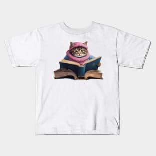 cute Cat Read A Book Kids T-Shirt